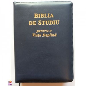 Biblia de studiu pentru o viata deplina. Coperta din piele de culoare bleumarin, cu fermoar si index, LPI007