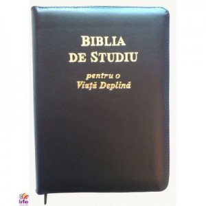 Biblia de studiu pentru o viata deplina. Coperta din piele neagra, fermoar si index, LPI130