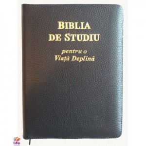 Biblia de studiu pentru o viata deplina. Coperta din piele de culoare negru raiat, fermoar si index, LPI134