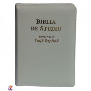 Biblia de studiu pentru o viata deplina. Coperta din piele alba, fermoar si index, LPI140