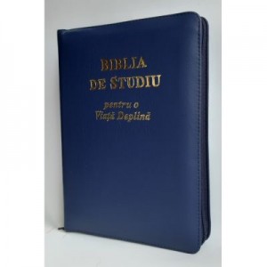 Biblia de studiu pentru o viata deplina. Editie de lux, coperta piele bleumarin cu fermoar, aurie, index de cautare, LPI166