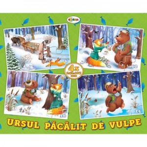 Puzzle Ursul pacalit de vulpe. 4 imagini